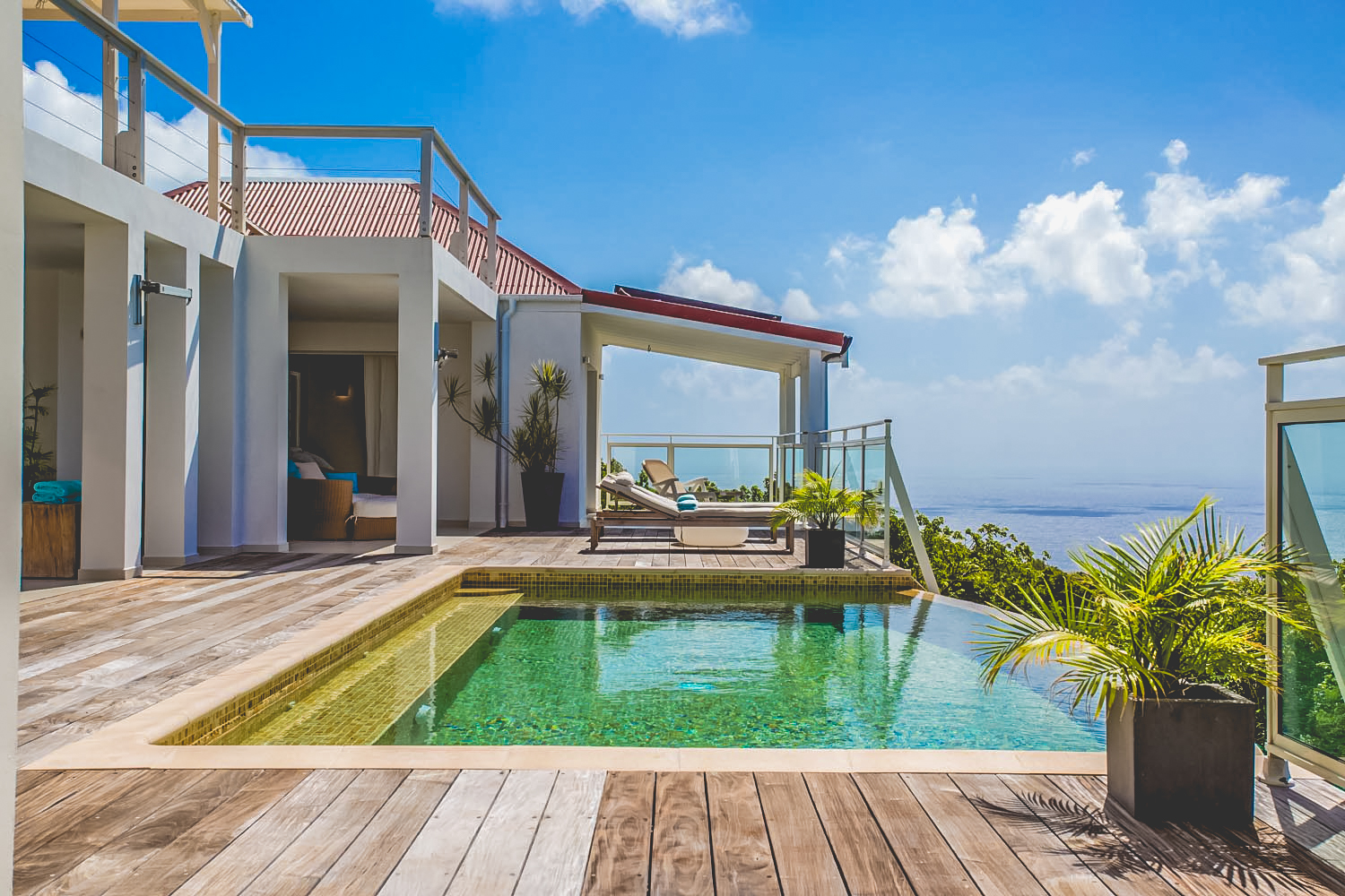 Private plunge pool at St Barth villa rental with panoramic Caribbean Sea views