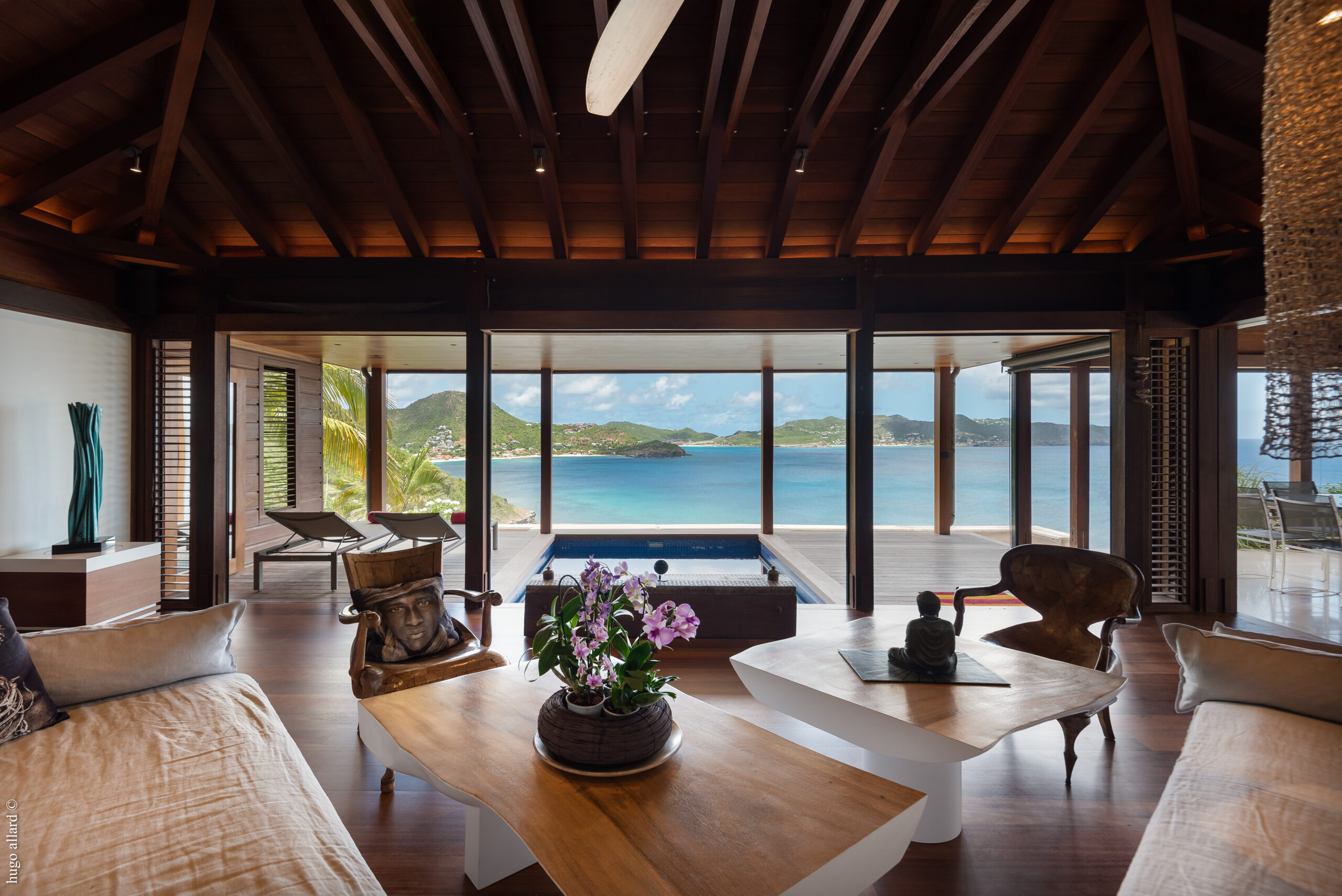 Living space with scenic views of Villa Safari, St Barts.
