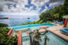 Luxury infinity pool at St Barts villa with panoramic harbor and ocean views