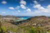 Panoramic hillside view of coastline and turquoise sea near luxury villas in St Barts