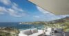 Terrace lounge with modern seating and sweeping ocean views at a luxury villa in St Barts