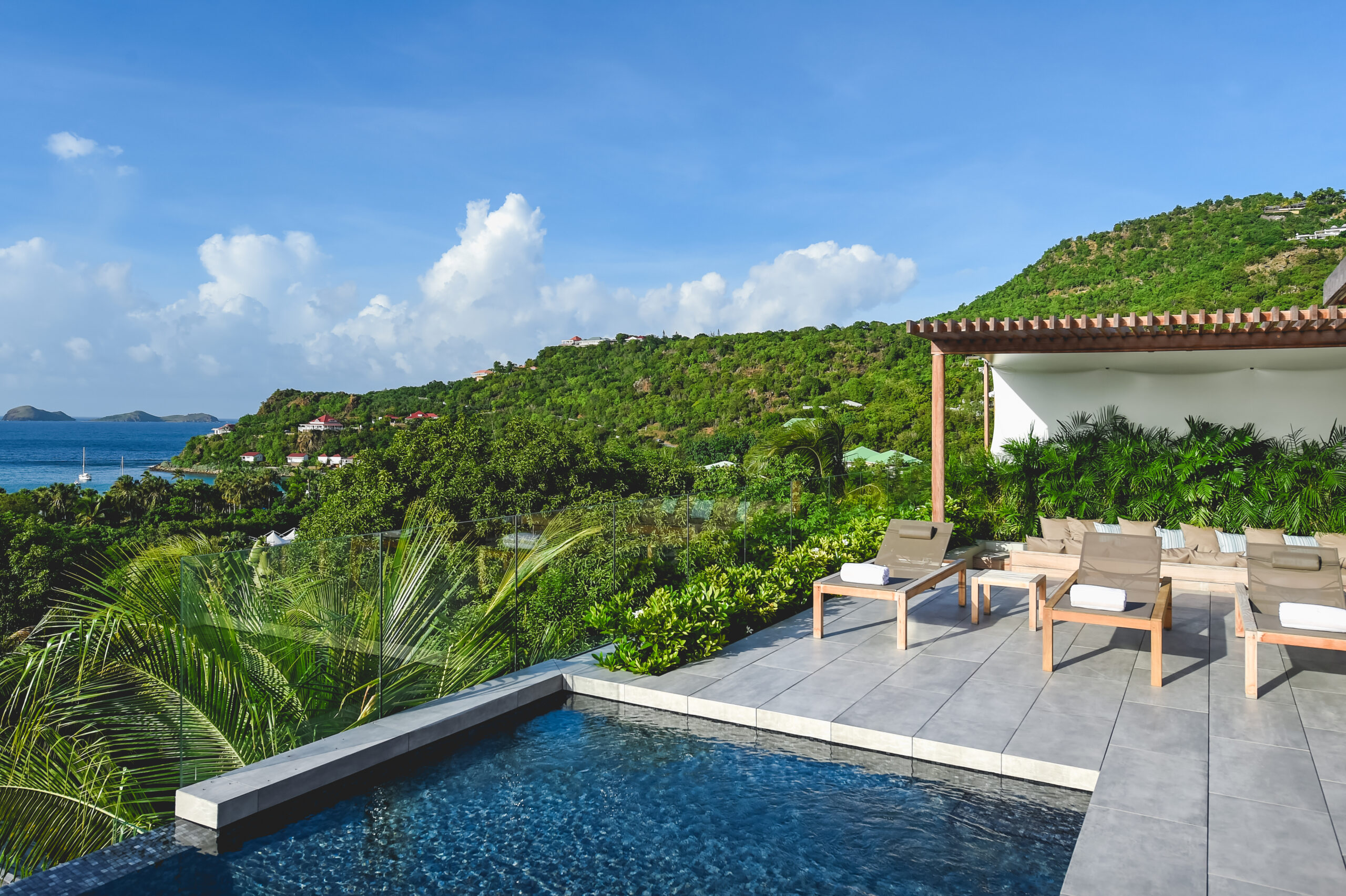 Scenic view of Villa Varuna, St Barts, blending with the tropical forest.