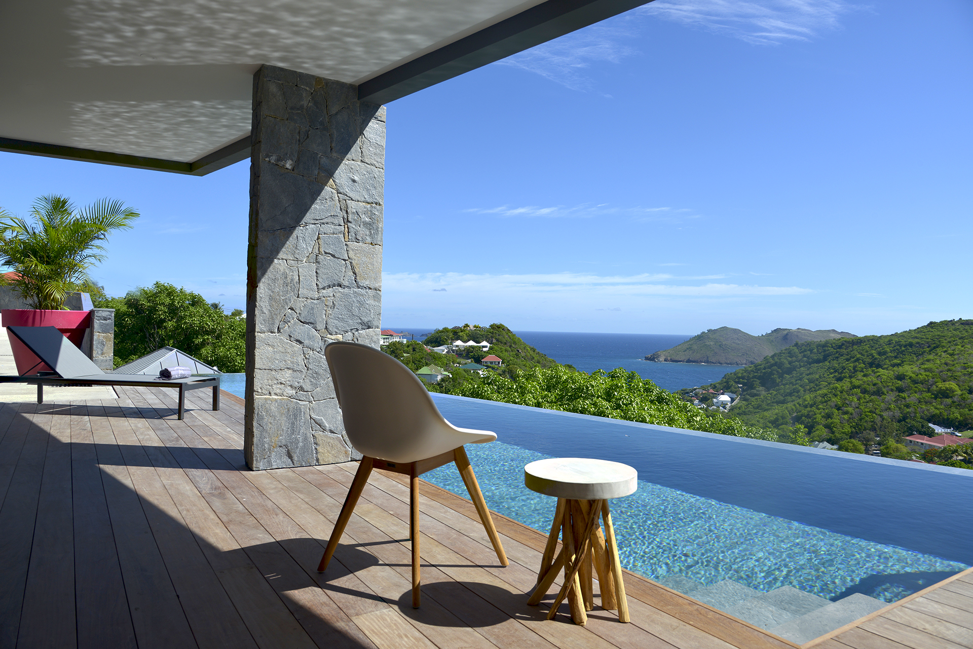 Outdoor deck near the infinity pool at Villa Alpaka, St Barts.